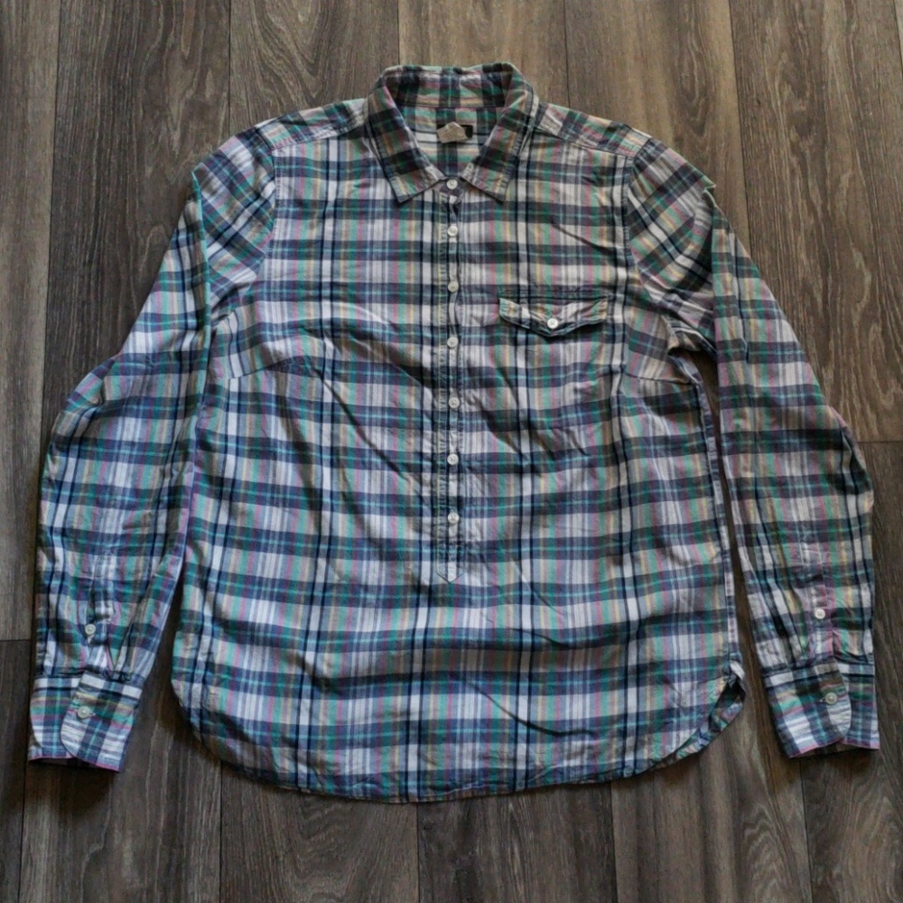 VGUC! J.Crew Washed Spring Plaid Popover Shirt
